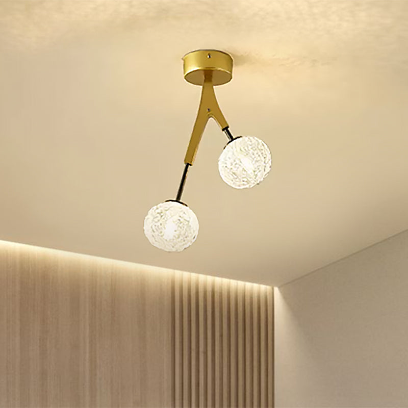 Handwoven Ball Semi Flush Light Fixture Modern 1 Head Ceiling Flush Mount in Gold Finish Clearhalo 'Ceiling Lights' 'Close To Ceiling Lights' 'Close to ceiling' 'Flush mount' Lighting' 1433909