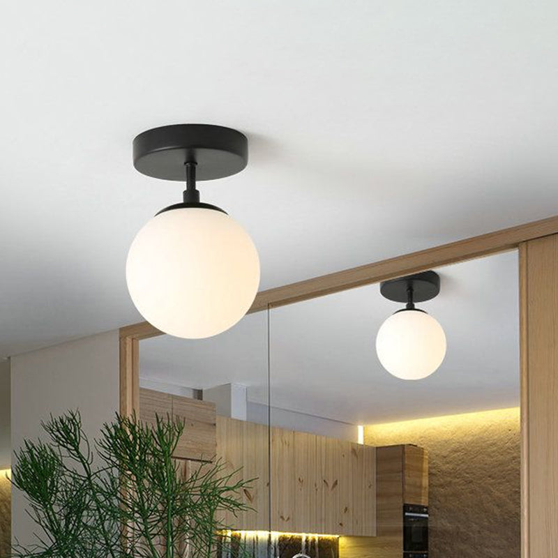 1 Bulb Brass/Black Finish Close to Ceiling Light with Frosted Globe Glass Shade Minimalist Semi-Flushmount Light Clearhalo 'Ceiling Lights' 'Close To Ceiling Lights' 'Close to ceiling' 'Flush mount' Lighting' 1433928
