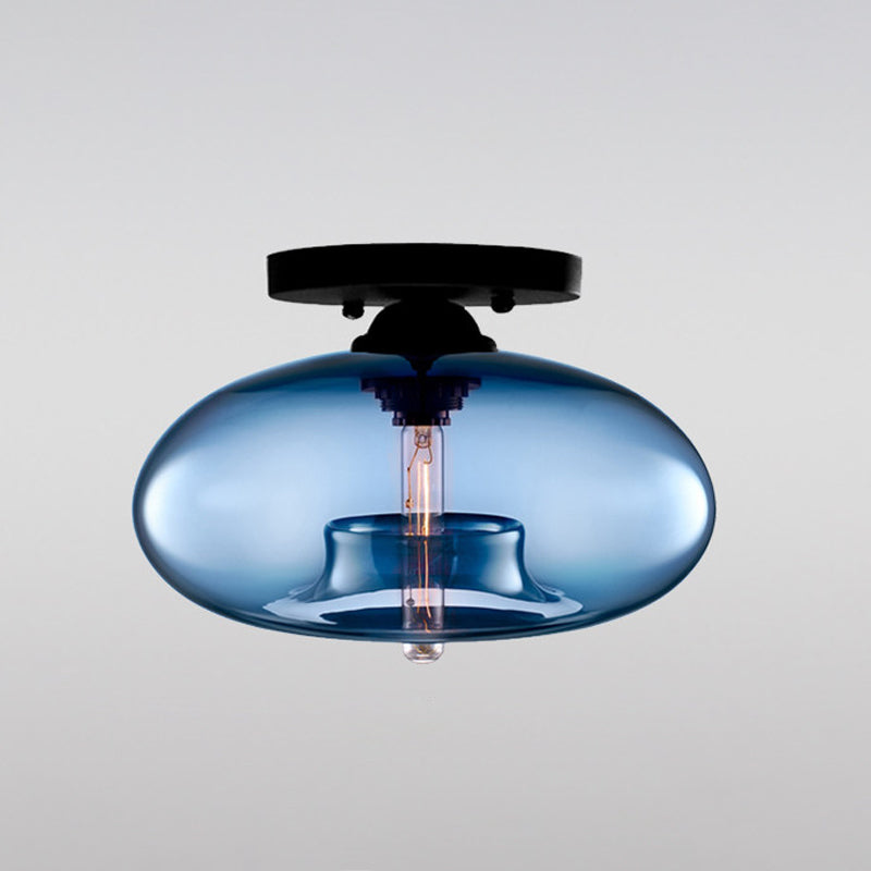Oblong Flush Ceiling Light Fixture Modernist Glass 1 Light Sky Blue/Amber/Smoke Gray/Coffee Ceiling Light Fixture, 11" W Clearhalo 'Ceiling Lights' 'Close To Ceiling Lights' 'Close to ceiling' 'Flush mount' Lighting' 1433949