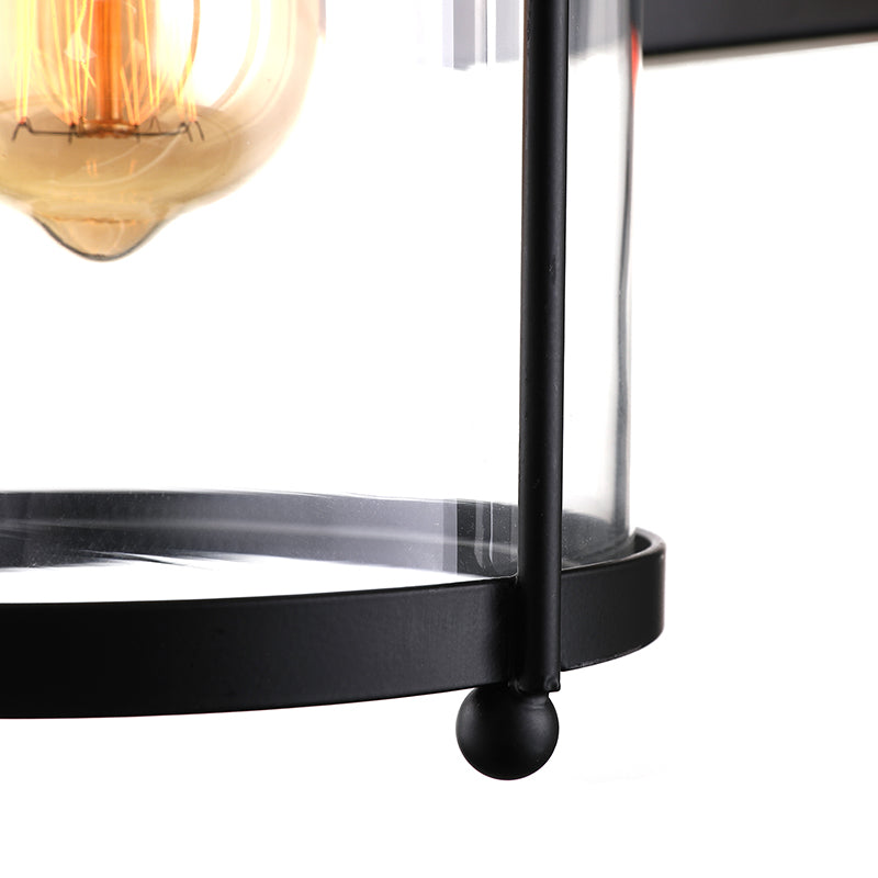 Cylinder Clear Glass Wall Mounted Lamp Industrial Single Bulb Living Room Sconce Light in Black/White/Rust with Cage Clearhalo 'Cast Iron' 'Glass' 'Industrial wall lights' 'Industrial' 'Middle century wall lights' 'Modern' 'Tiffany' 'Traditional wall lights' 'Wall Lamps & Sconces' 'Wall Lights' Lighting' 143395