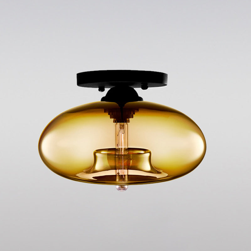 Oblong Flush Ceiling Light Fixture Modernist Glass 1 Light Sky Blue/Amber/Smoke Gray/Coffee Ceiling Light Fixture, 11" W Clearhalo 'Ceiling Lights' 'Close To Ceiling Lights' 'Close to ceiling' 'Flush mount' Lighting' 1433951