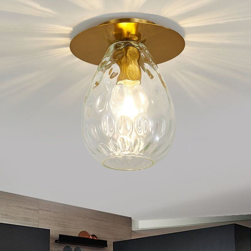 Pear Shaped Dimple Glass Flush Mount Lamp Nordic 1 Light Clear Flush Mount Light Fixture for Living Room Clearhalo 'Ceiling Lights' 'Close To Ceiling Lights' 'Close to ceiling' 'Flush mount' Lighting' 1433953