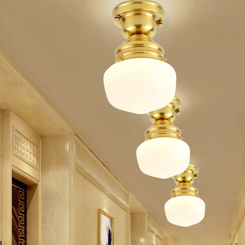 Schoolhouse Opal Glass Ceiling Light Fixture Contemporary 1 Light Ceiling Mounted Light in Gold Finish Clearhalo 'Ceiling Lights' 'Close To Ceiling Lights' 'Close to ceiling' 'Flush mount' Lighting' 1433960
