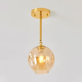Concave Amber/Smoke Gray Glass Semi Flush Light Fixture Nordic 1 Light Ceiling Flush Mount for Hallway Clearhalo 'Ceiling Lights' 'Close To Ceiling Lights' 'Close to ceiling' 'Glass shade' 'Glass' 'Semi-flushmount' Lighting' 1433963