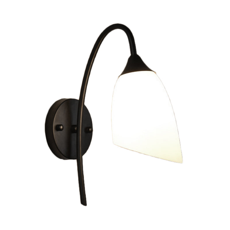 1 Bulb Angle Shade Wall Mounted Light Fixture Modern Black/Gold Milky Glass Lighting for Bedroom Clearhalo 'Cast Iron' 'Glass' 'Industrial wall lights' 'Industrial' 'Middle century wall lights' 'Modern' 'Tiffany' 'Traditional wall lights' 'Wall Lamps & Sconces' 'Wall Lights' Lighting' 143400