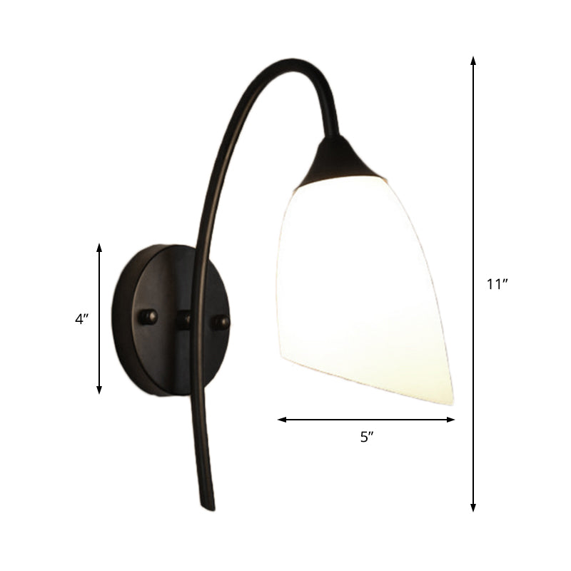 1 Bulb Angle Shade Wall Mounted Light Fixture Modern Black/Gold Milky Glass Lighting for Bedroom Clearhalo 'Cast Iron' 'Glass' 'Industrial wall lights' 'Industrial' 'Middle century wall lights' 'Modern' 'Tiffany' 'Traditional wall lights' 'Wall Lamps & Sconces' 'Wall Lights' Lighting' 143401