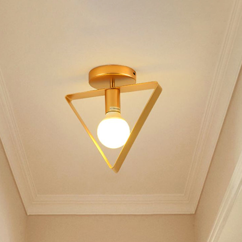 Triangle/Square/Round Shade Semi Flush Mount Lighting Metal Nordic 1 Light Semi-Flush Mount Ceiling Light in Gold for Corridor Clearhalo 'Ceiling Lights' 'Close To Ceiling Lights' 'Close to ceiling' 'Flush mount' Lighting' 1434018