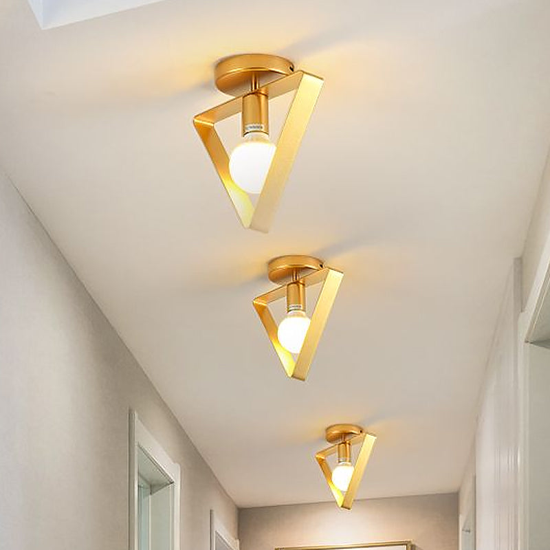 Triangle/Square/Round Shade Semi Flush Mount Lighting Metal Nordic 1 Light Semi-Flush Mount Ceiling Light in Gold for Corridor Clearhalo 'Ceiling Lights' 'Close To Ceiling Lights' 'Close to ceiling' 'Flush mount' Lighting' 1434019