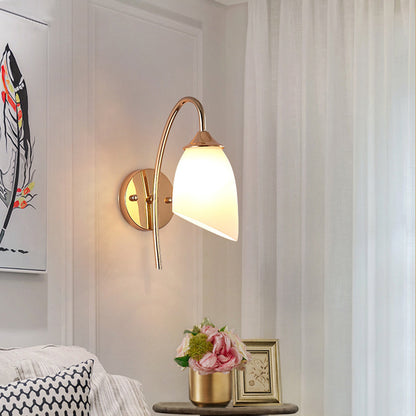 1 Bulb Angle Shade Wall Mounted Light Fixture Modern Black/Gold Milky Glass Lighting for Bedroom Gold Clearhalo 'Cast Iron' 'Glass' 'Industrial wall lights' 'Industrial' 'Middle century wall lights' 'Modern' 'Tiffany' 'Traditional wall lights' 'Wall Lamps & Sconces' 'Wall Lights' Lighting' 143402