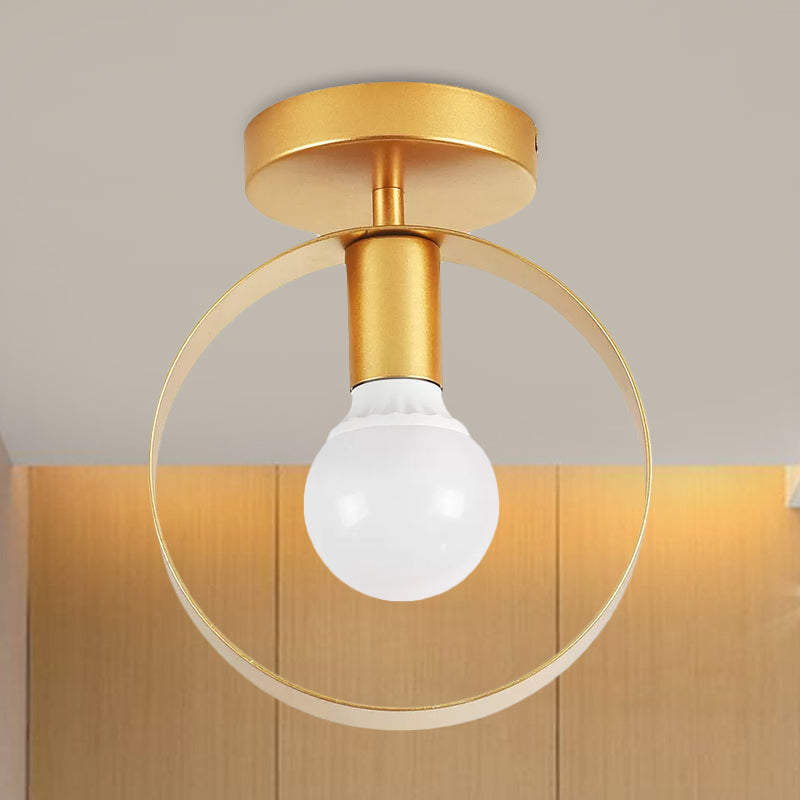Triangle/Square/Round Shade Semi Flush Mount Lighting Metal Nordic 1 Light Semi-Flush Mount Ceiling Light in Gold for Corridor Clearhalo 'Ceiling Lights' 'Close To Ceiling Lights' 'Close to ceiling' 'Flush mount' Lighting' 1434020