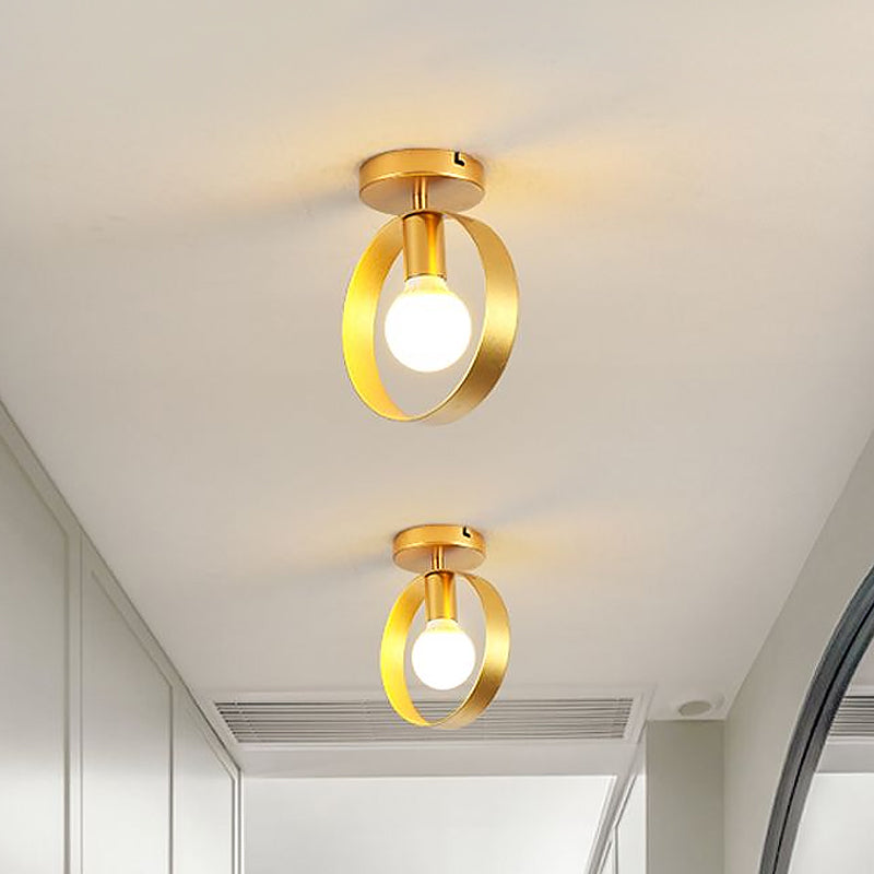 Triangle/Square/Round Shade Semi Flush Mount Lighting Metal Nordic 1 Light Semi-Flush Mount Ceiling Light in Gold for Corridor Clearhalo 'Ceiling Lights' 'Close To Ceiling Lights' 'Close to ceiling' 'Flush mount' Lighting' 1434021