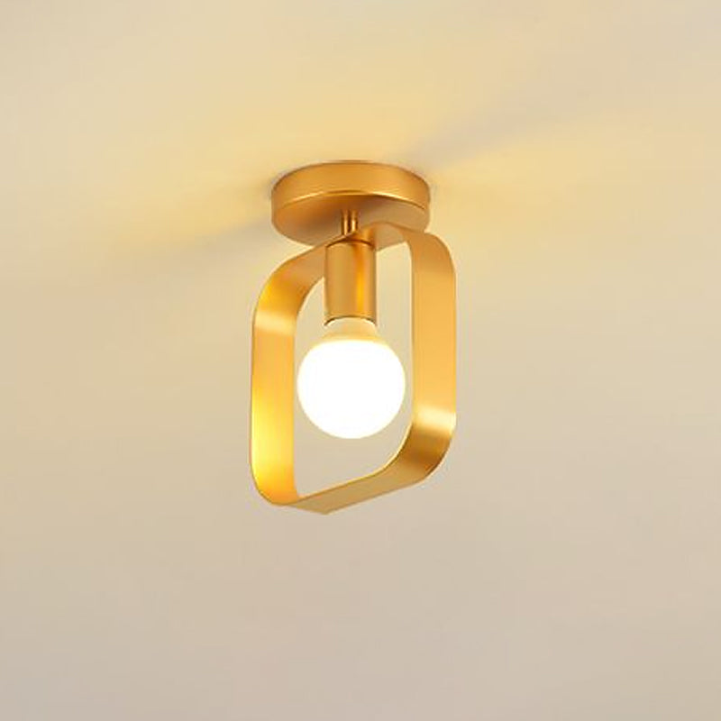 Triangle/Square/Round Shade Semi Flush Mount Lighting Metal Nordic 1 Light Semi-Flush Mount Ceiling Light in Gold for Corridor Clearhalo 'Ceiling Lights' 'Close To Ceiling Lights' 'Close to ceiling' 'Flush mount' Lighting' 1434023