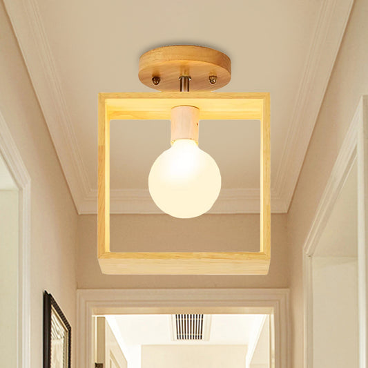 Triangle/Square/Pentagon Semi Flush Mount Light with White Glass Modern 1 Head Ceiling Mounted Fixture in Wood Clearhalo 'Ceiling Lights' 'Close To Ceiling Lights' 'Close to ceiling' 'Flush mount' Lighting' 1434037