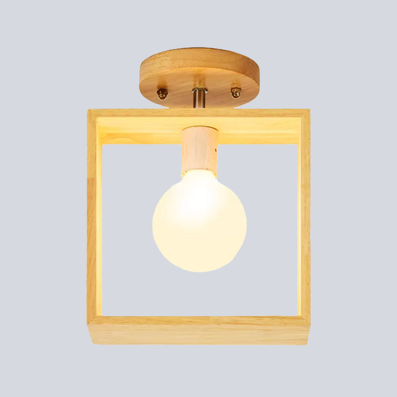 Triangle/Square/Pentagon Semi Flush Mount Light with White Glass Modern 1 Head Ceiling Mounted Fixture in Wood Clearhalo 'Ceiling Lights' 'Close To Ceiling Lights' 'Close to ceiling' 'Flush mount' Lighting' 1434038