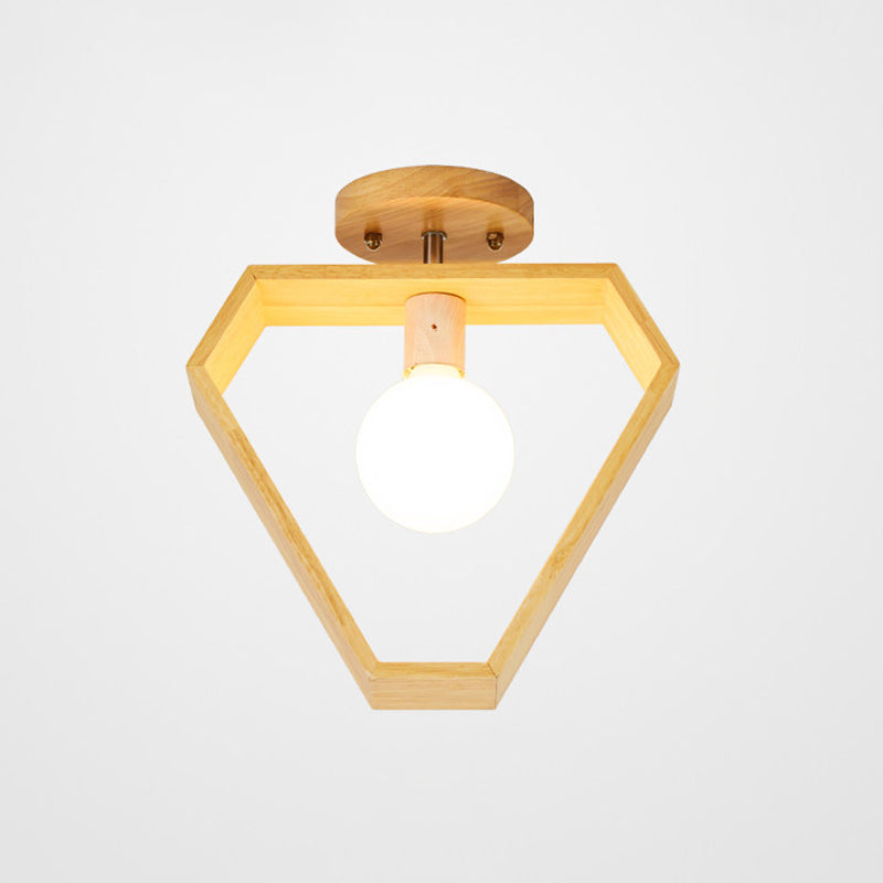 Triangle/Square/Pentagon Semi Flush Mount Light with White Glass Modern 1 Head Ceiling Mounted Fixture in Wood Clearhalo 'Ceiling Lights' 'Close To Ceiling Lights' 'Close to ceiling' 'Flush mount' Lighting' 1434039