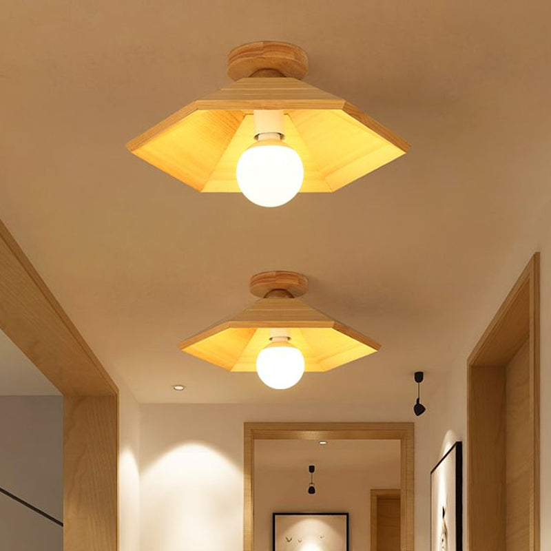 Wooden Conical Ceiling Flush Mount Simple 1 Light Flush Mount Lighting in Wood Finish Clearhalo 'Ceiling Lights' 'Close To Ceiling Lights' 'Close to ceiling' 'Flush mount' Lighting' 1434041