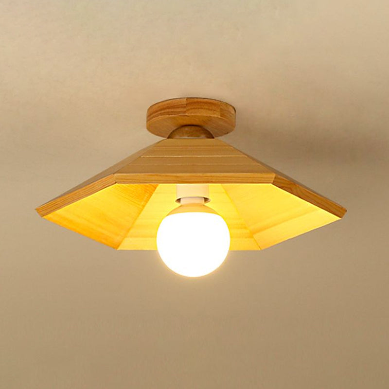 Wooden Conical Ceiling Flush Mount Simple 1 Light Flush Mount Lighting in Wood Finish Clearhalo 'Ceiling Lights' 'Close To Ceiling Lights' 'Close to ceiling' 'Flush mount' Lighting' 1434042