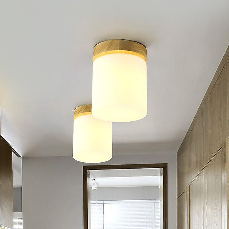 Frosted Glass Geometric Flush Mount Light Nordic 1 Light Flush Ceiling Light Fixture in White for Corridor