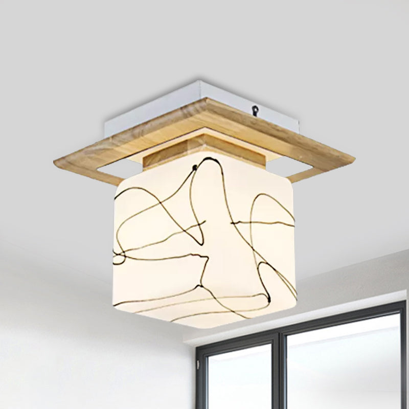 Frosted Glass Geometric Flush Mount Light Nordic 1 Light Flush Ceiling Light Fixture in White for Corridor Clearhalo 'Ceiling Lights' 'Close To Ceiling Lights' 'Close to ceiling' 'Flush mount' Lighting' 1434051