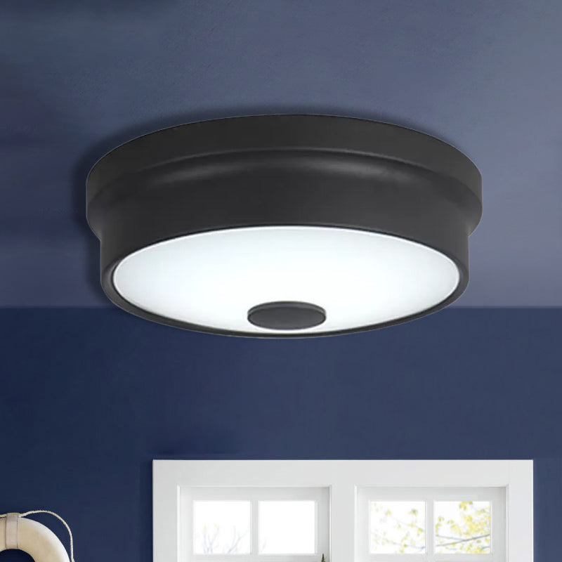 Macaron Drum Ceiling Flush Light Metal Led Kids Room Flushmount Lighting in Black/Green/Pink/Yellow with Frosted Glass Diffuser Clearhalo 'Ceiling Lights' 'Close To Ceiling Lights' 'Close to ceiling' 'Flush mount' Lighting' 1434142