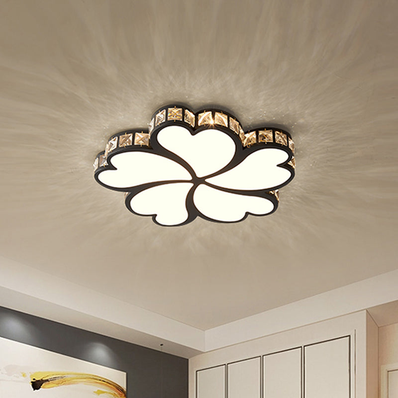 Metal Clover Flush Mount Lighting with Clear K9 Crystal Led Contemporary Ceiling Flush Light in Black/White Clearhalo 'Ceiling Lights' 'Close To Ceiling Lights' 'Close to ceiling' 'Flush mount' Lighting' 1434177