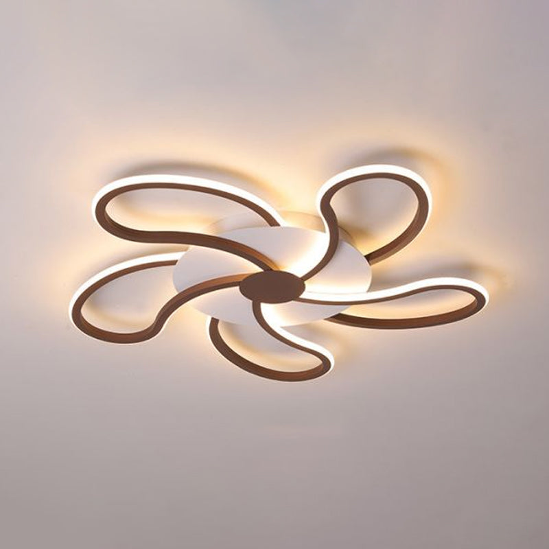 Brown Flower Ceiling Flush Light Modern Metal Shade 5/6/7 Lights Led Indoor Lighting in Warm/White Clearhalo 'Ceiling Lights' 'Close To Ceiling Lights' 'Close to ceiling' 'Semi-flushmount' Lighting' 1434229