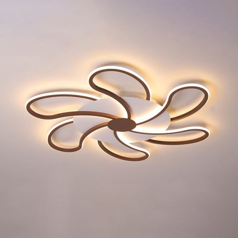 Brown Flower Ceiling Flush Light Modern Metal Shade 5/6/7 Lights Led Indoor Lighting in Warm/White Clearhalo 'Ceiling Lights' 'Close To Ceiling Lights' 'Close to ceiling' 'Semi-flushmount' Lighting' 1434230