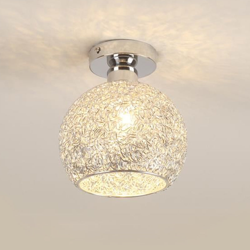 Romantic Globe Flush Mount Light 1 Head Metal and Clear Crystal Ceiling Light in Chrome for Corridor Clearhalo 'Ceiling Lights' 'Close To Ceiling Lights' 'Close to ceiling' 'Semi-flushmount' Lighting' 1434245