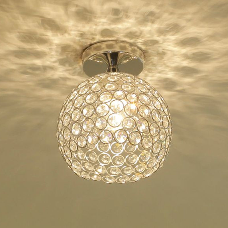 Romantic Globe Flush Mount Light 1 Head Metal and Clear Crystal Ceiling Light in Chrome for Corridor Clearhalo 'Ceiling Lights' 'Close To Ceiling Lights' 'Close to ceiling' 'Semi-flushmount' Lighting' 1434246