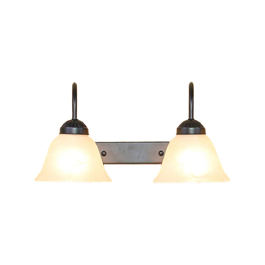 2 Lights Bell Shade Sconce Light Fixture Industrial Black Opal Glass Wall Lamp for Bedroom Clearhalo 'Art deco wall lights' 'Cast Iron' 'Glass' 'Industrial wall lights' 'Industrial' 'Middle century wall lights' 'Modern' 'Rustic wall lights' 'Tiffany' 'Traditional wall lights' 'Wall Lamps & Sconces' 'Wall Lights' Lighting' 143424