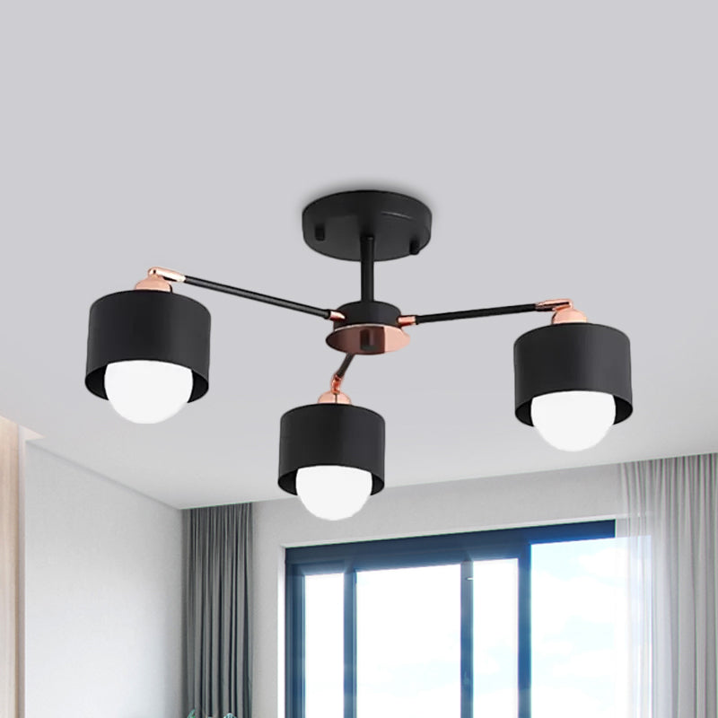3/6/8 Lights Cylinder Semi Flush Lamp Nordic Style Metal Black/White Semi Flush Ceiling Light Clearhalo 'Ceiling Lights' 'Close To Ceiling Lights' 'Close to ceiling' 'Semi-flushmount' Lighting' 1434266