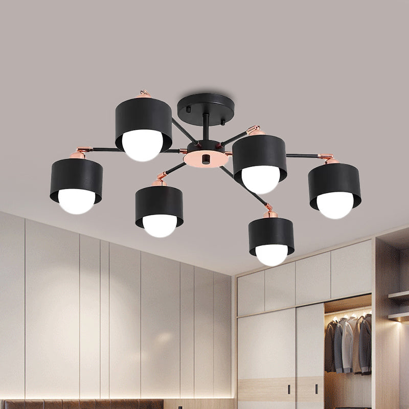 3/6/8 Lights Cylinder Semi Flush Lamp Nordic Style Metal Black/White Semi Flush Ceiling Light Clearhalo 'Ceiling Lights' 'Close To Ceiling Lights' 'Close to ceiling' 'Semi-flushmount' Lighting' 1434267