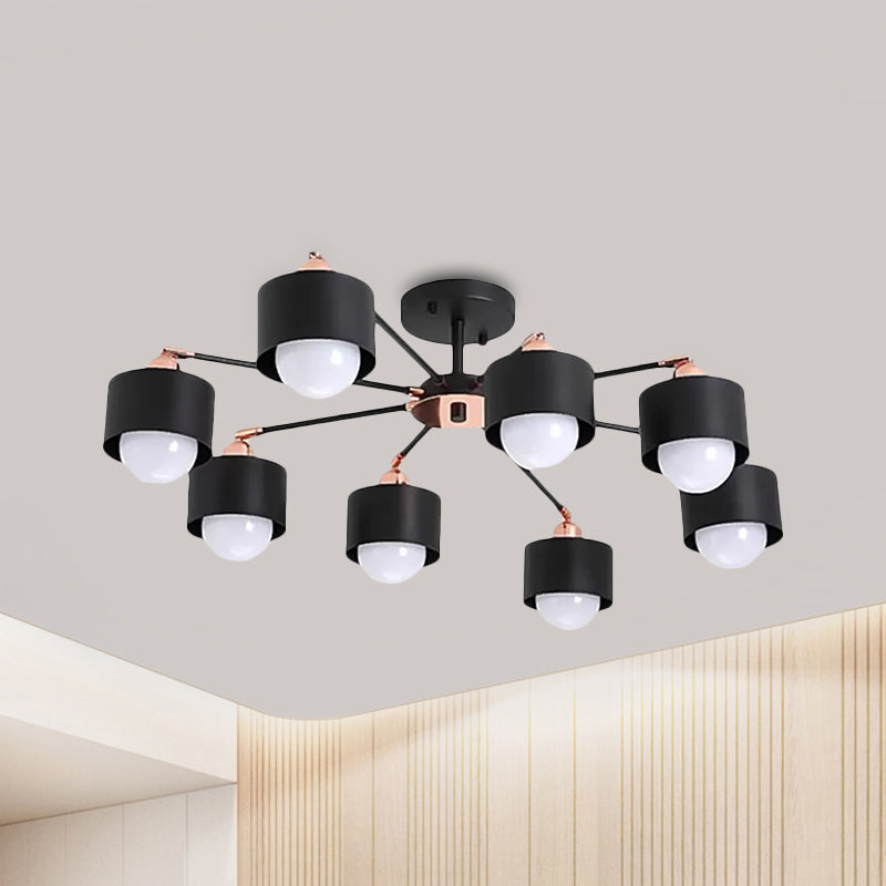 3/6/8 Lights Cylinder Semi Flush Lamp Nordic Style Metal Black/White Semi Flush Ceiling Light Clearhalo 'Ceiling Lights' 'Close To Ceiling Lights' 'Close to ceiling' 'Semi-flushmount' Lighting' 1434269