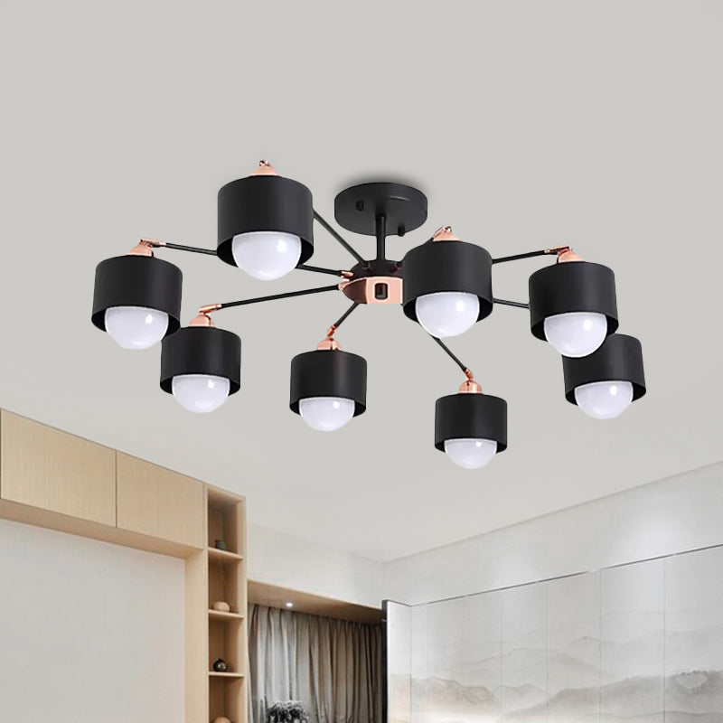 3/6/8 Lights Cylinder Semi Flush Lamp Nordic Style Metal Black/White Semi Flush Ceiling Light Clearhalo 'Ceiling Lights' 'Close To Ceiling Lights' 'Close to ceiling' 'Semi-flushmount' Lighting' 1434270