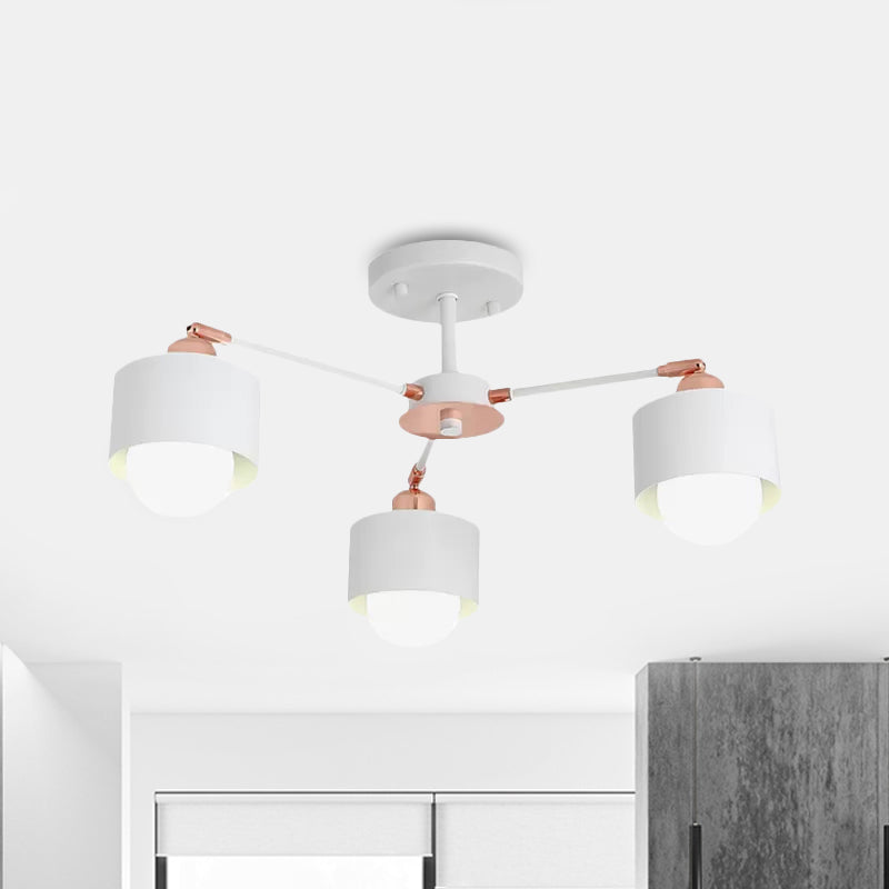 3/6/8 Lights Cylinder Semi Flush Lamp Nordic Style Metal Black/White Semi Flush Ceiling Light Clearhalo 'Ceiling Lights' 'Close To Ceiling Lights' 'Close to ceiling' 'Semi-flushmount' Lighting' 1434271
