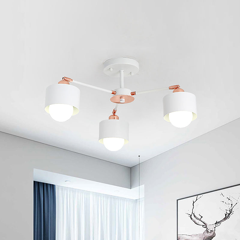 3/6/8 Lights Cylinder Semi Flush Lamp Nordic Style Metal Black/White Semi Flush Ceiling Light Clearhalo 'Ceiling Lights' 'Close To Ceiling Lights' 'Close to ceiling' 'Semi-flushmount' Lighting' 1434272