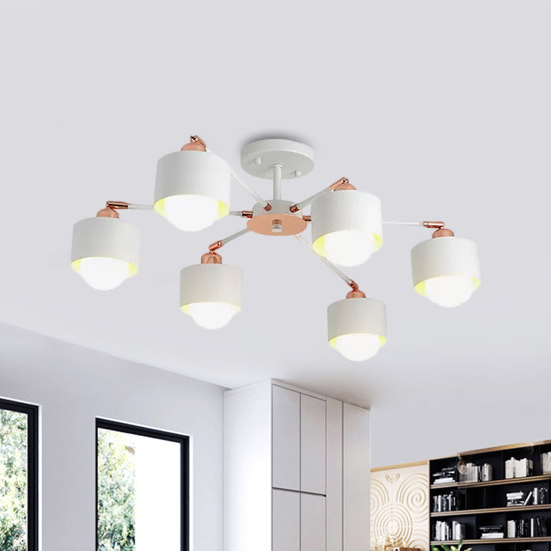3/6/8 Lights Cylinder Semi Flush Lamp Nordic Style Metal Black/White Semi Flush Ceiling Light Clearhalo 'Ceiling Lights' 'Close To Ceiling Lights' 'Close to ceiling' 'Semi-flushmount' Lighting' 1434274