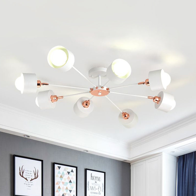 3/6/8 Lights Cylinder Semi Flush Lamp Nordic Style Metal Black/White Semi Flush Ceiling Light Clearhalo 'Ceiling Lights' 'Close To Ceiling Lights' 'Close to ceiling' 'Semi-flushmount' Lighting' 1434276