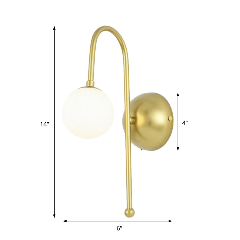 1 Bulb Globe Wall Mounted Light Fixture Modern Gold Opal Glass Lighting for Living Room Clearhalo 'Cast Iron' 'Glass' 'Industrial' 'Modern wall lights' 'Modern' 'Tiffany' 'Traditional wall lights' 'Wall Lamps & Sconces' 'Wall Lights' Lighting' 143429