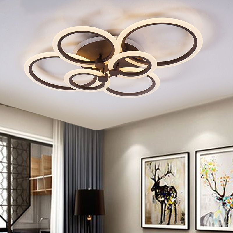 Contemporary Brown LED Ceiling Light Circular Petal Acrylic Neutral/Warm/White Flush Ceiling Light for Living Room Clearhalo 'Ceiling Lights' 'Close To Ceiling Lights' 'Close to ceiling' 'Semi-flushmount' Lighting' 1434353
