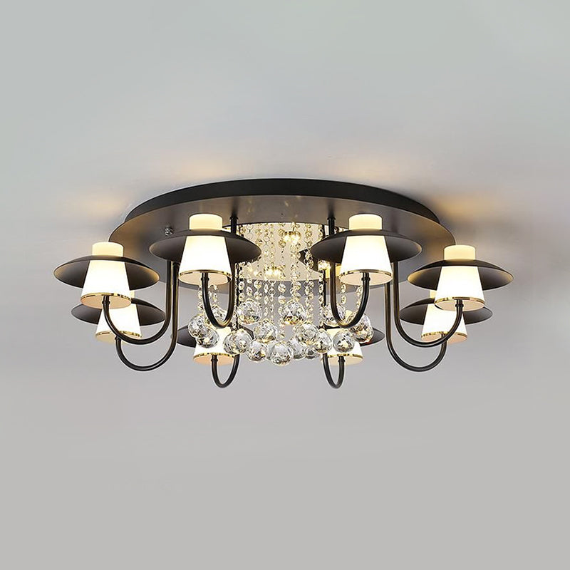 Metallic Circular Semi Flushmount Light 8 Lights Luxurious Black/White Ceiling Light with Crystal Ball for Dining Table Clearhalo 'Ceiling Lights' 'Close To Ceiling Lights' 'Close to ceiling' 'Semi-flushmount' Lighting' 1434364