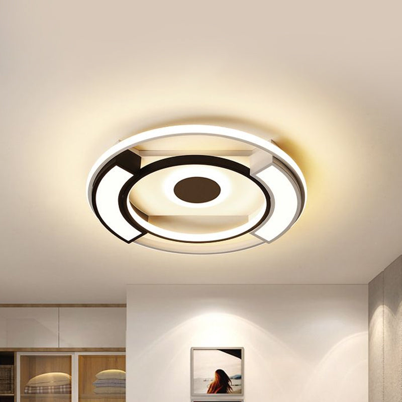 Modern Circular Flush Light Metal and Acrylic Black and White Led Surface Mount Ceiling Lights for Living Room, 16"/19.5" W Clearhalo 'Ceiling Lights' 'Close To Ceiling Lights' 'Close to ceiling' 'Flush mount' Lighting' 1434373