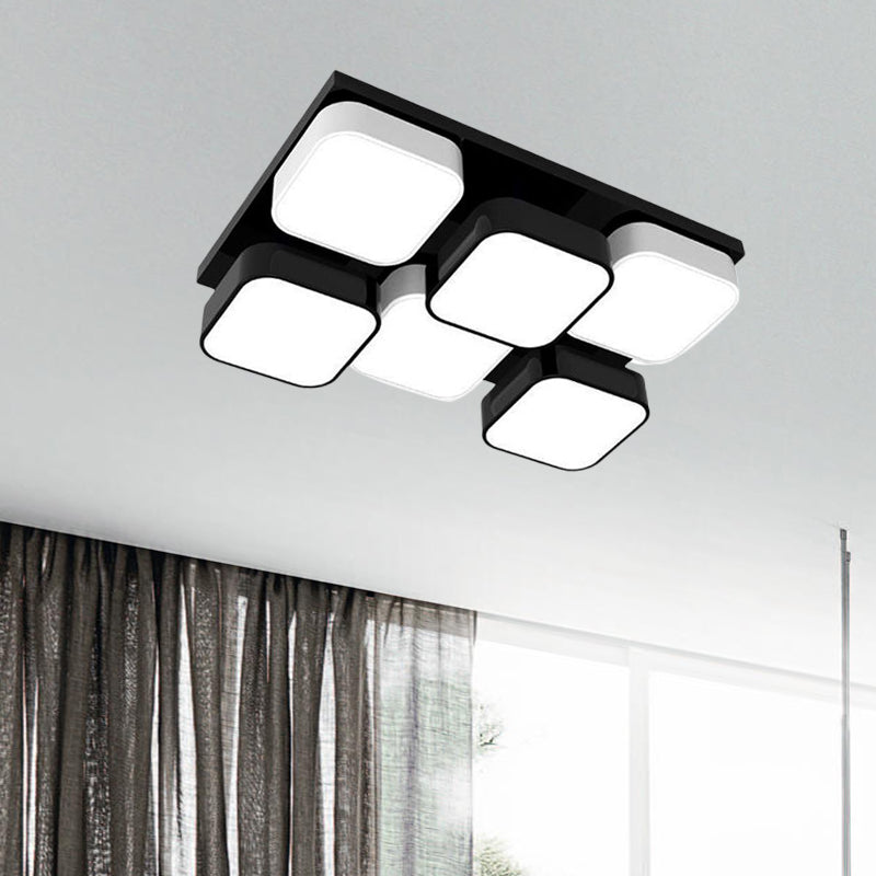 Square Kitchen Bedroom Ceiling Lamp Acrylic Metal 4/6/9/12/16/20 Heads Modern LED Ceiling Mount Light in Black Clearhalo 'Ceiling Lights' 'Close To Ceiling Lights' 'Close to ceiling' 'Flush mount' Lighting' 1434380