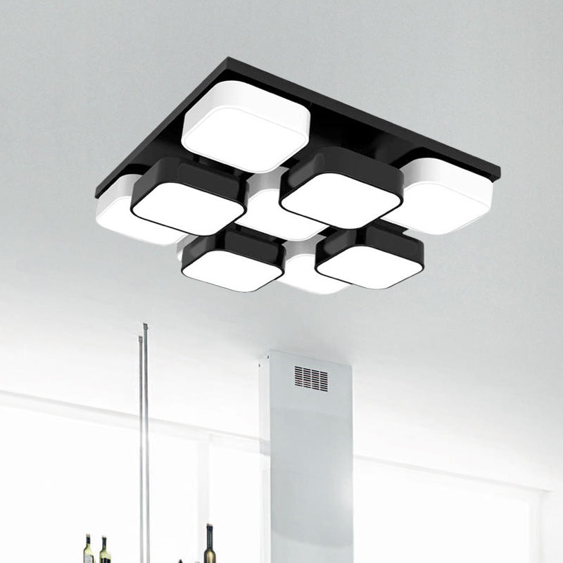 Square Kitchen Bedroom Ceiling Lamp Acrylic Metal 4/6/9/12/16/20 Heads Modern LED Ceiling Mount Light in Black Clearhalo 'Ceiling Lights' 'Close To Ceiling Lights' 'Close to ceiling' 'Flush mount' Lighting' 1434381