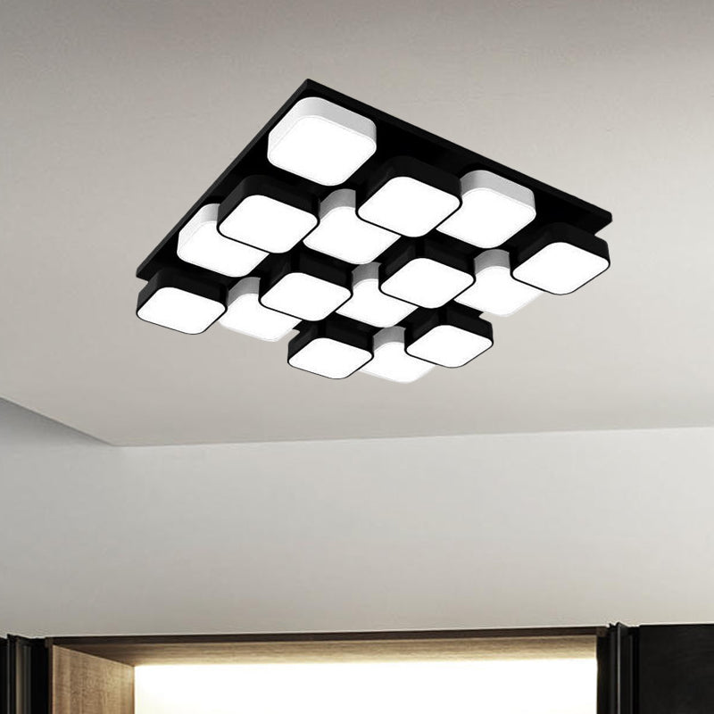 Square Kitchen Bedroom Ceiling Lamp Acrylic Metal 4/6/9/12/16/20 Heads Modern LED Ceiling Mount Light in Black Clearhalo 'Ceiling Lights' 'Close To Ceiling Lights' 'Close to ceiling' 'Flush mount' Lighting' 1434382