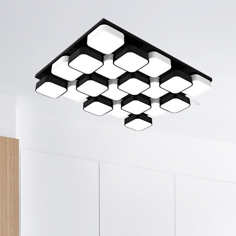 Square Kitchen Bedroom Ceiling Lamp Acrylic Metal 4/6/9/12/16/20 Heads Modern LED Ceiling Mount Light in Black Clearhalo 'Ceiling Lights' 'Close To Ceiling Lights' 'Close to ceiling' 'Flush mount' Lighting' 1434383