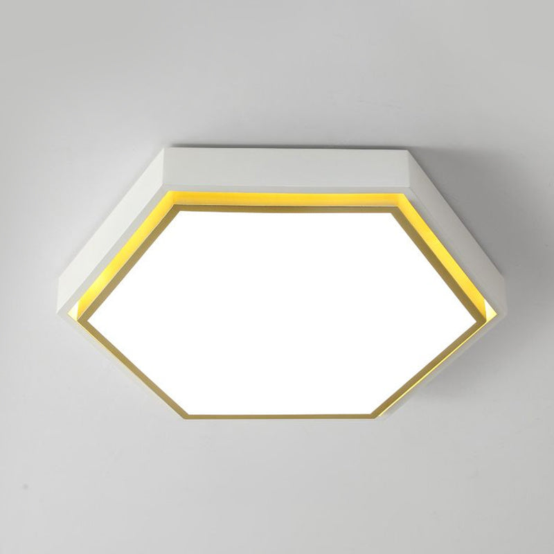 Nordic Hexagon Flushmount Metal Led Black/Green/Grey/White Close to Ceiling Light with Frosted Acrylic Shade, 16"/19.5" Wide Clearhalo 'Ceiling Lights' 'Close To Ceiling Lights' 'Close to ceiling' 'Flush mount' Lighting' 1434474