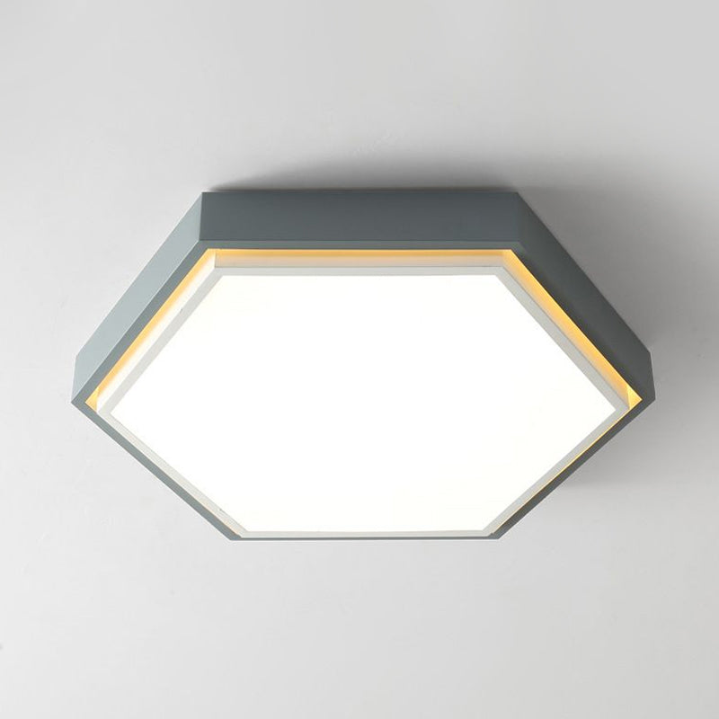Nordic Hexagon Flushmount Metal Led Black/Green/Grey/White Close to Ceiling Light with Frosted Acrylic Shade, 16"/19.5" Wide Clearhalo 'Ceiling Lights' 'Close To Ceiling Lights' 'Close to ceiling' 'Flush mount' Lighting' 1434475
