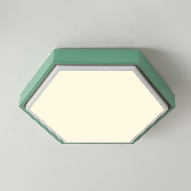 Nordic Hexagon Flushmount Metal Led Black/Green/Grey/White Close to Ceiling Light with Frosted Acrylic Shade, 16"/19.5" Wide Clearhalo 'Ceiling Lights' 'Close To Ceiling Lights' 'Close to ceiling' 'Flush mount' Lighting' 1434476