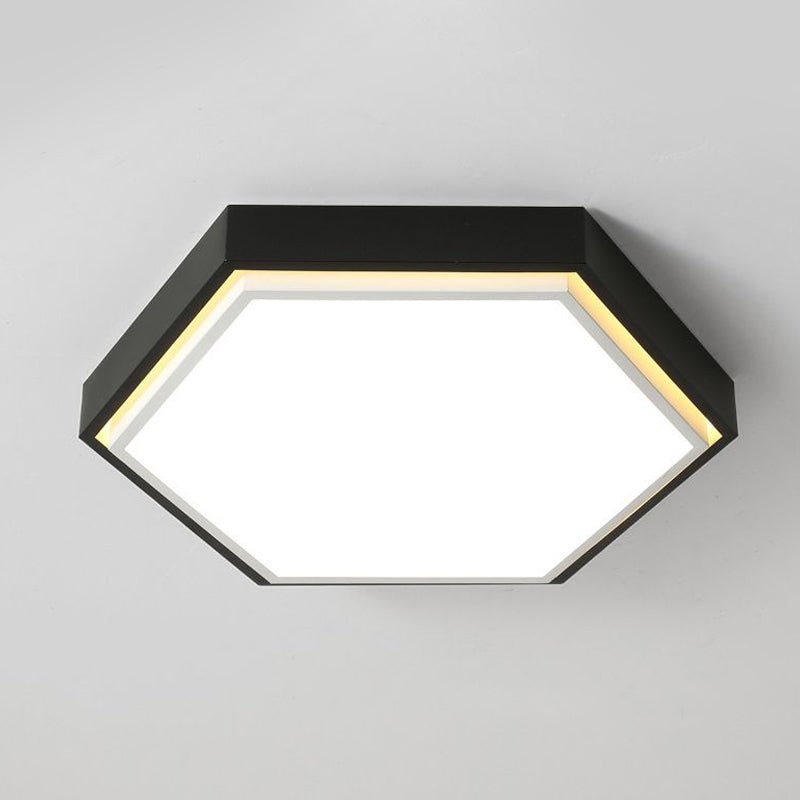 Nordic Hexagon Flushmount Metal Led Black/Green/Grey/White Close to Ceiling Light with Frosted Acrylic Shade, 16"/19.5" Wide